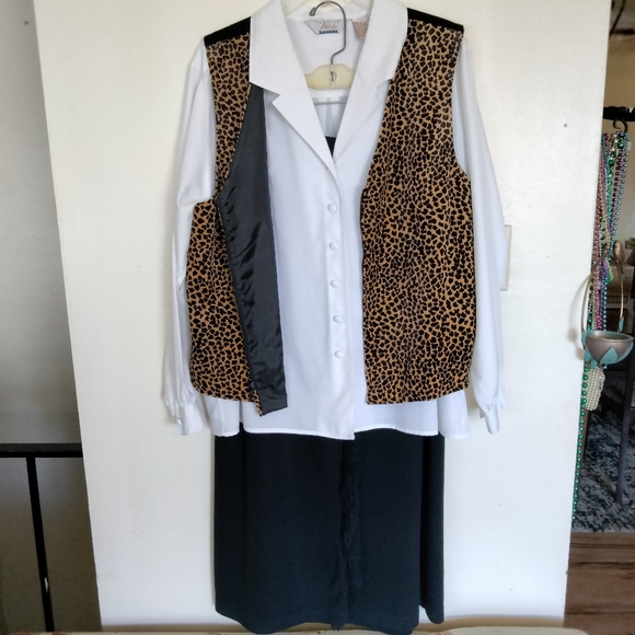 Style Studio Trio Animal Print Vest Skirt Blouse Ensemble Sz. 1X Y2K Boho USA - Picture 3 of 16